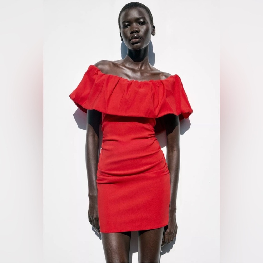 ZARA NWT Red Off-Shoulder Dress